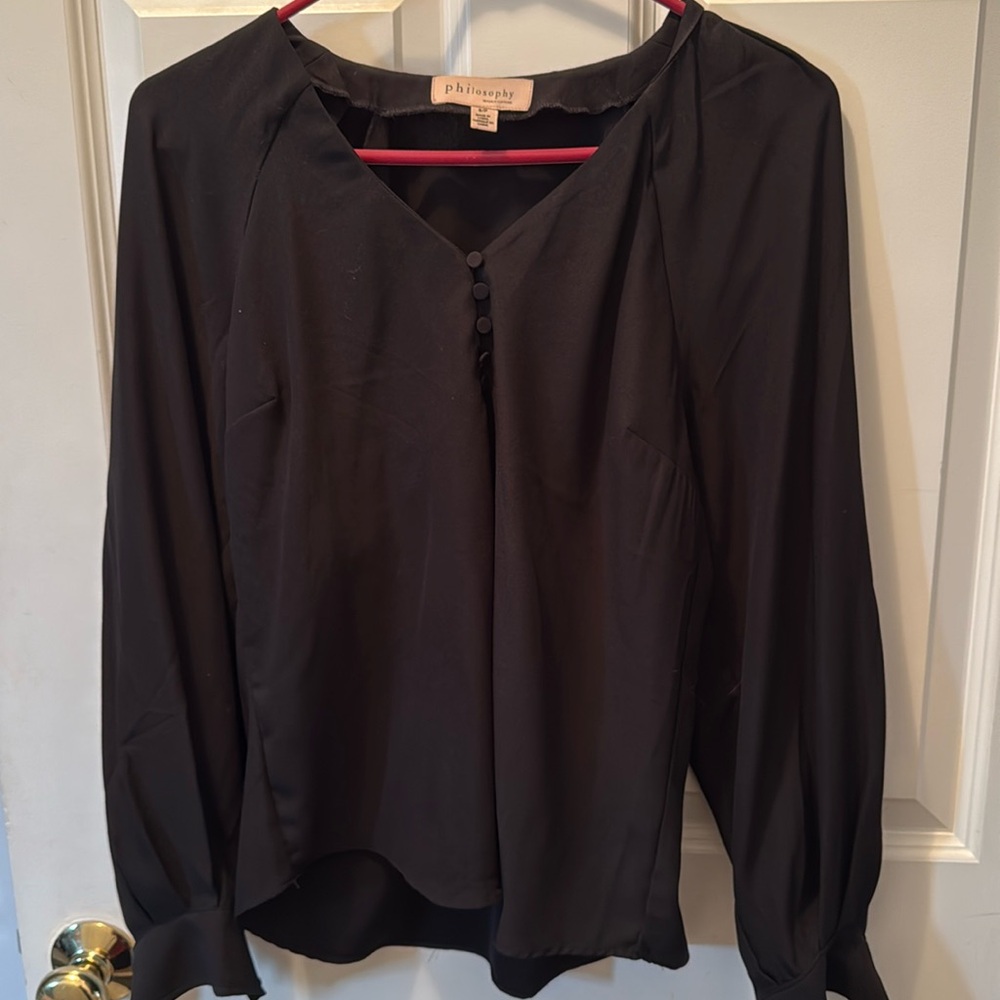 PHILOSOPHY REPUBLIC CLOTHING V-Neck Long Raglan Sleeve Top, BLACK, Size Small